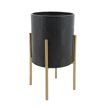 12629-15  S/2 RIDGED PLANTERS IN METAL STAND, BLACK( Sagebrook Home  )