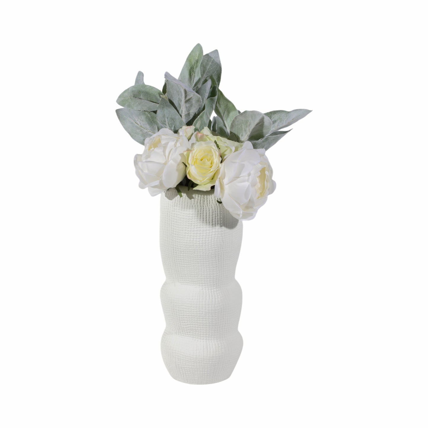 Cer, 12" Waffle Texture Organic Vase, White
