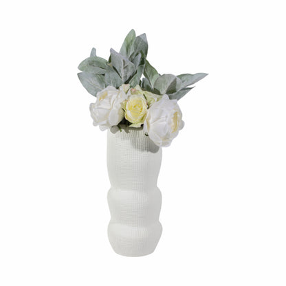 Cer, 12" Waffle Texture Organic Vase, White