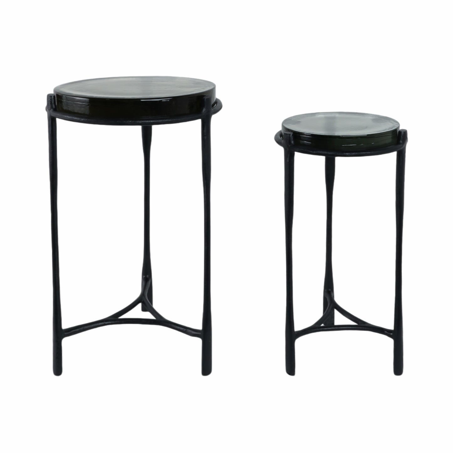 S/2 26" Adonia Gunmetal Recycled Glass Accent Tabl