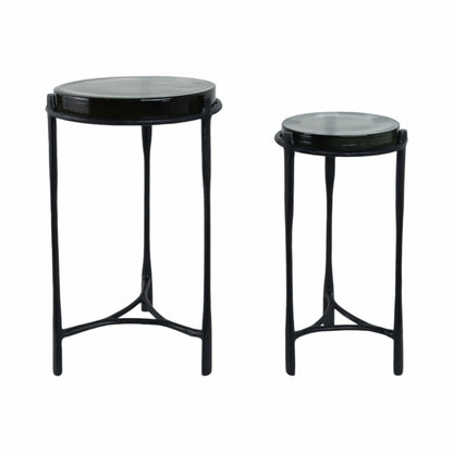 S/2 26" Adonia Gunmetal Recycled Glass Accent Tabl