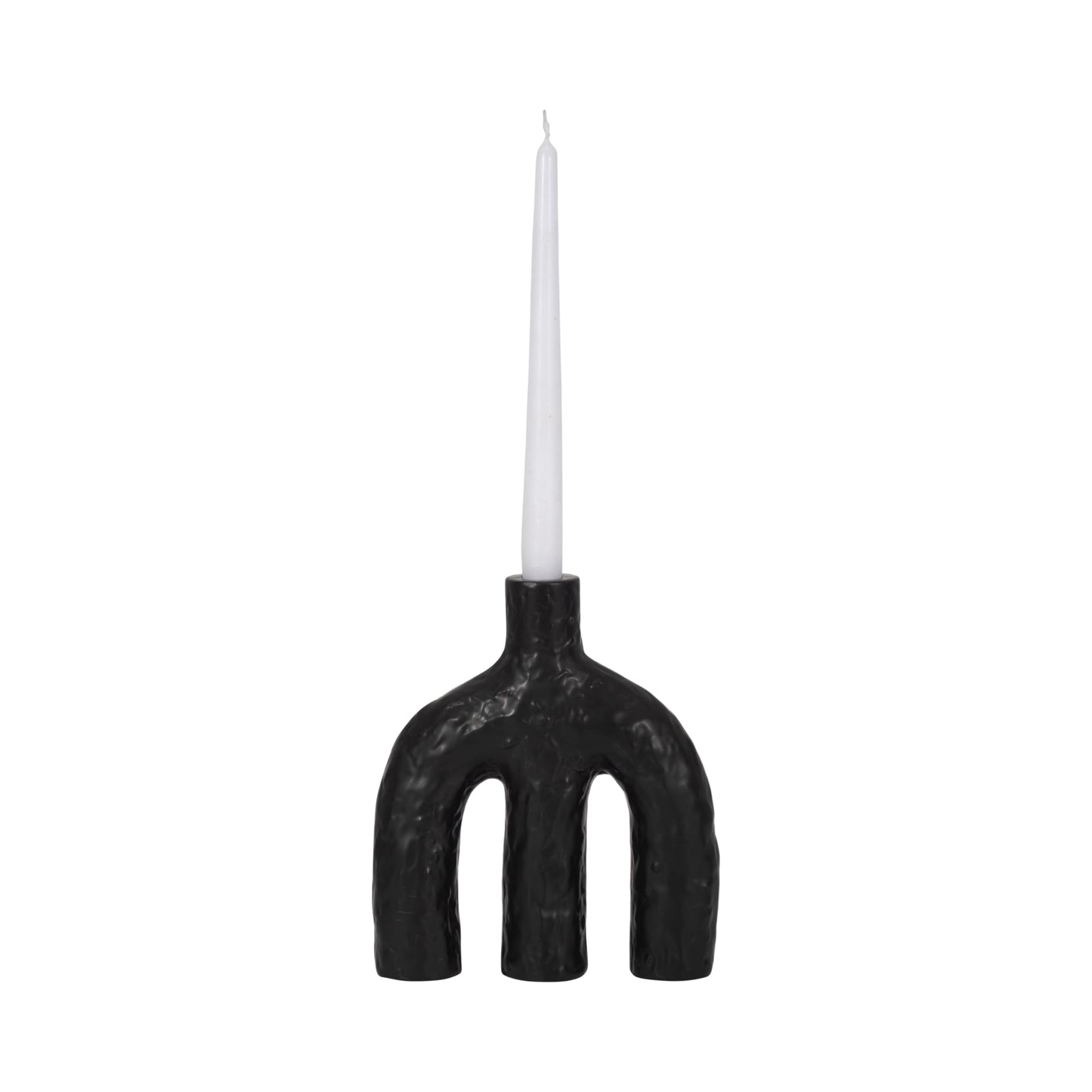 9" Volcano Texture Double Arched Taper Holder, Bla