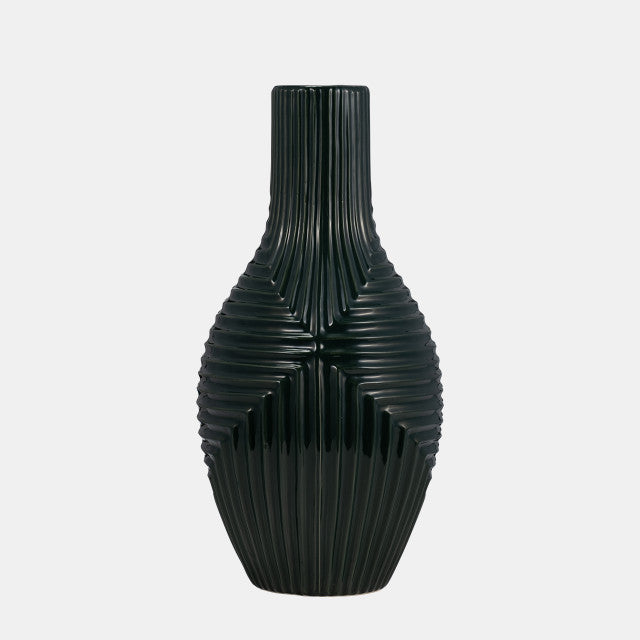 CER, 16" TRIBAL VASE, FOREST GREEN