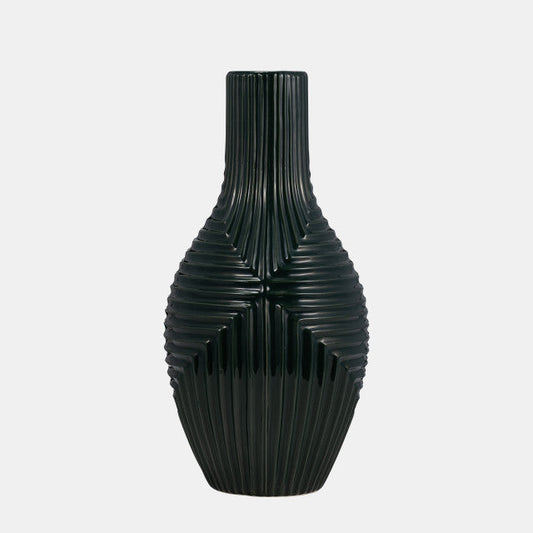CER, 16" TRIBAL VASE, FOREST GREEN