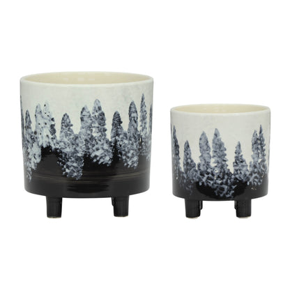 13870-07  CERAMIC 14.5" PLANTER ON STAND, BLACK( Sagebrook Home  )