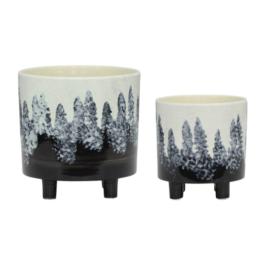 13870-07  CERAMIC 14.5" PLANTER ON STAND, BLACK( Sagebrook Home  )