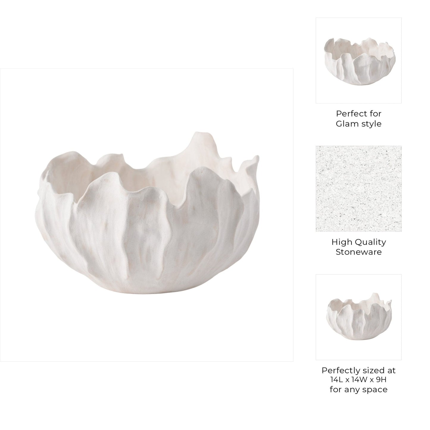 14" SPADENA SHORT PORCELAIN BOWL, IVORY