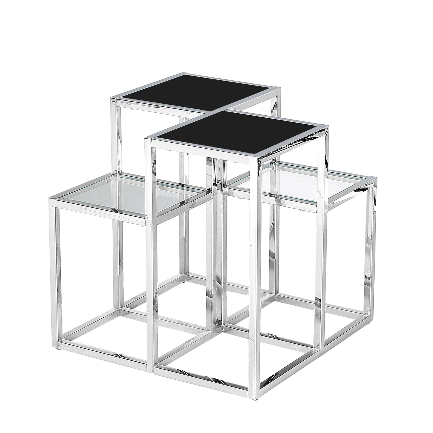 14621-01| STAINLESS STEEL ACCENT TABLE,SILVER/BLACK GLASS