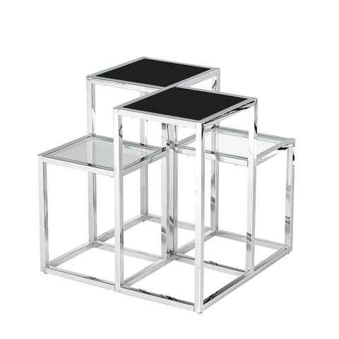 14621-01| STAINLESS STEEL ACCENT TABLE,SILVER/BLACK GLASS