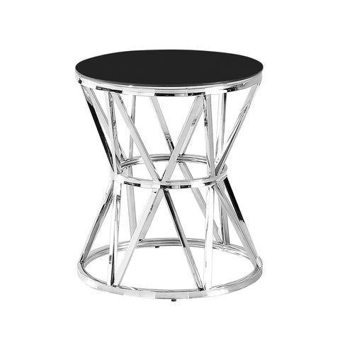 14626-01| STAINLESS STEEL ACCENT TABLE,SILVER/BLACK GLASS