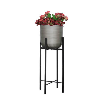 S/3 METAL PLANTERS ON STAND 40/30/20"H, SILVER