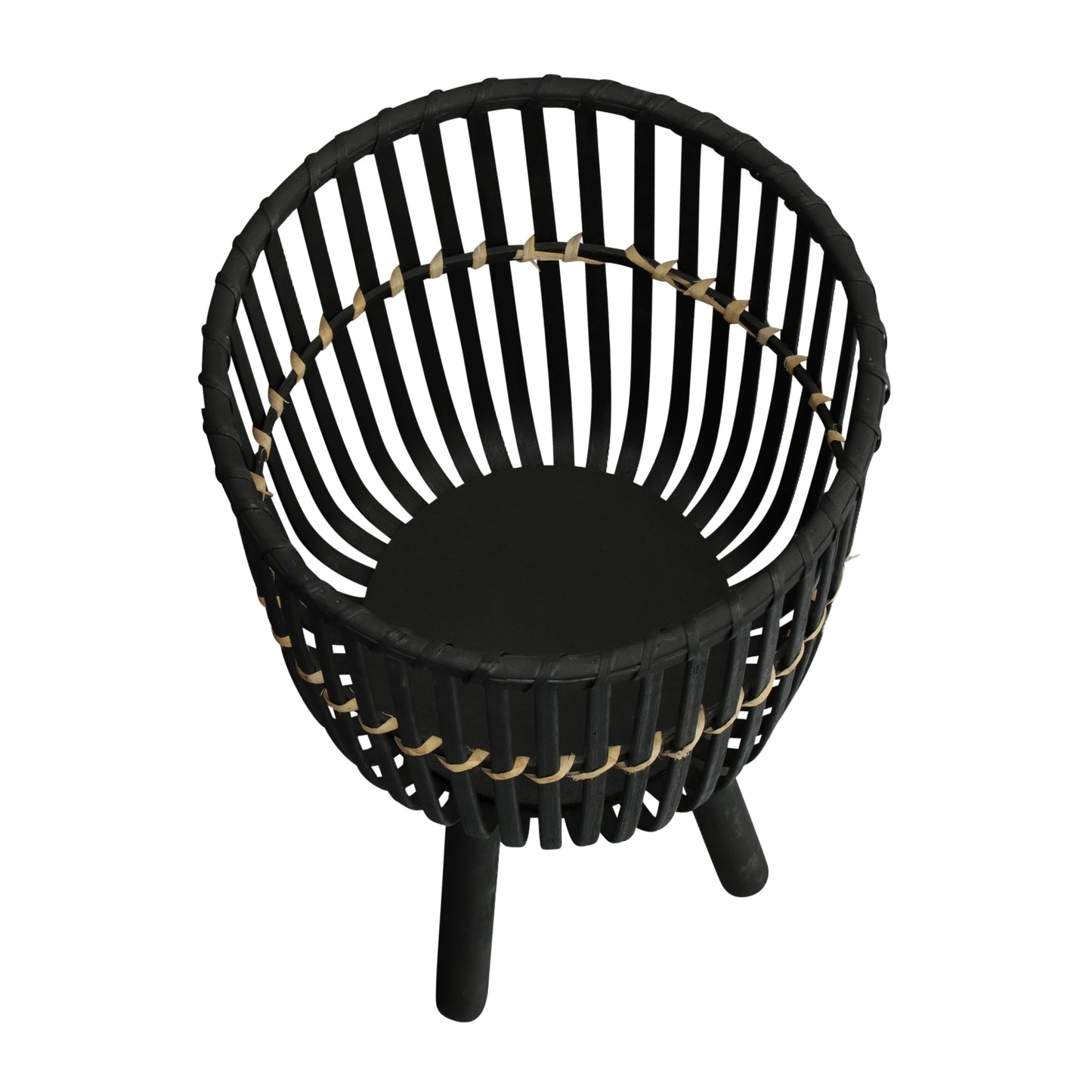 أحواض زرع صغيرة بقاعدة من الخيزران مقاس 11/13/15 بوصة، أسود