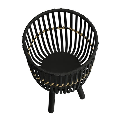 أحواض زرع صغيرة بقاعدة من الخيزران مقاس 11/13/15 بوصة، أسود