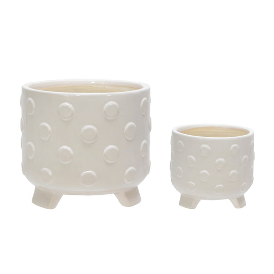 14804-04  S/2 CERAMIC 6/8" PLANTER W/ SAUCER, BEIGE( Sagebrook Home  )