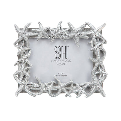 14969-02 |POLYRESIN 5X7" STARFISH PHOTO FRAME, SILVER