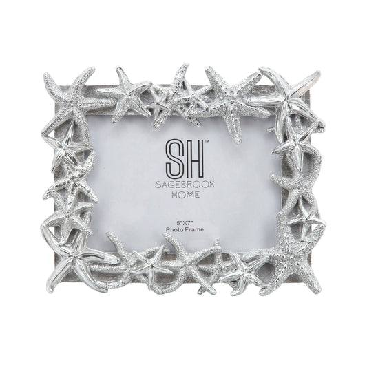 14969-02 |POLYRESIN 5X7" STARFISH PHOTO FRAME, SILVER