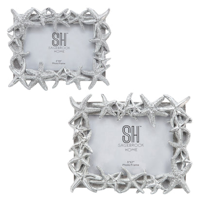 14969-02 |POLYRESIN 5X7" STARFISH PHOTO FRAME, SILVER