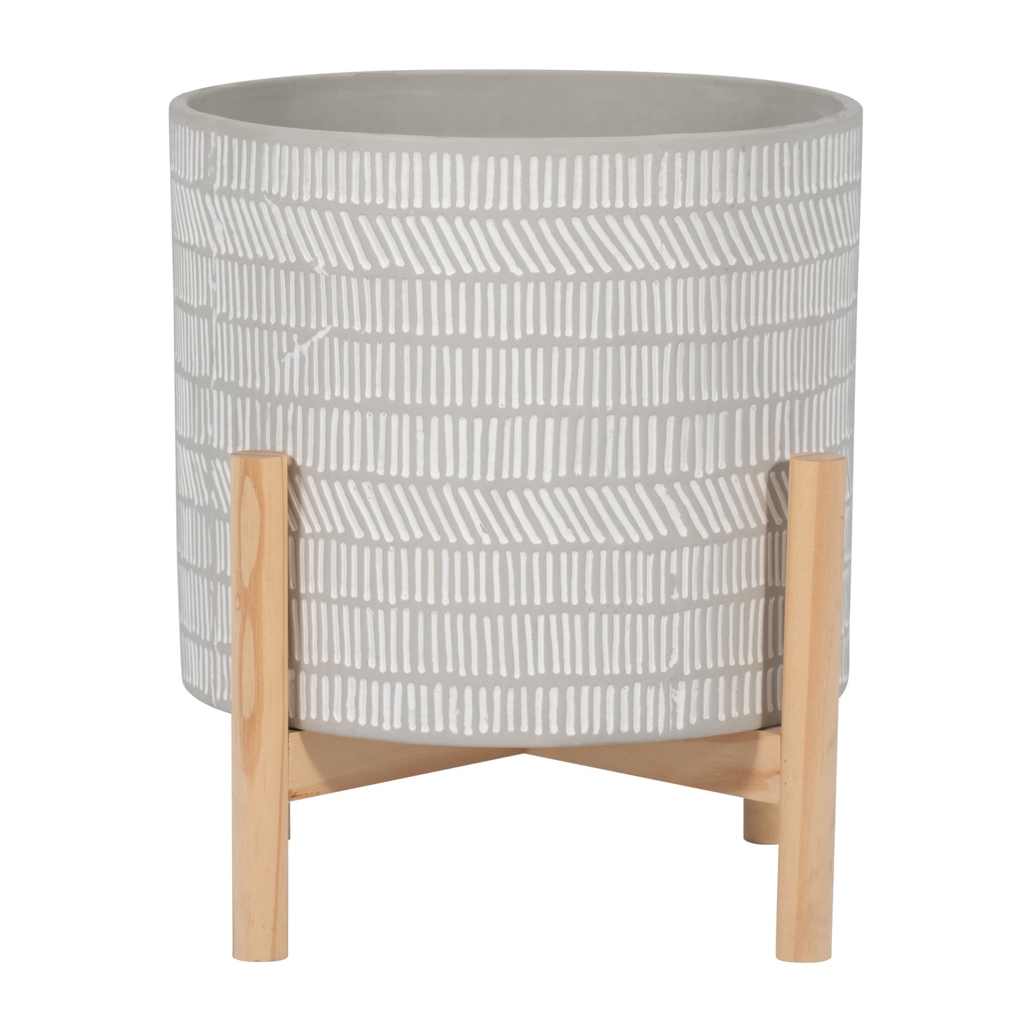 15068-01  8" CERAMIC PLANTER W/ WOOD STAND, BEIGE MIX( Sagebrook Home  )