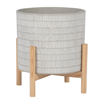 15068-01  8" CERAMIC PLANTER W/ WOOD STAND, BEIGE MIX( Sagebrook Home  )