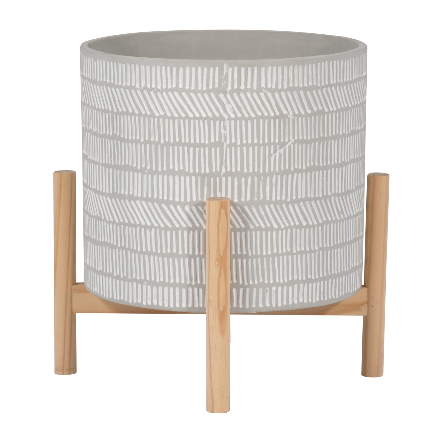 15068-01  8" CERAMIC PLANTER W/ WOOD STAND, BEIGE MIX( Sagebrook Home  )