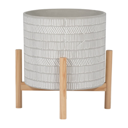 15068-01  8" CERAMIC PLANTER W/ WOOD STAND, BEIGE MIX( Sagebrook Home  )