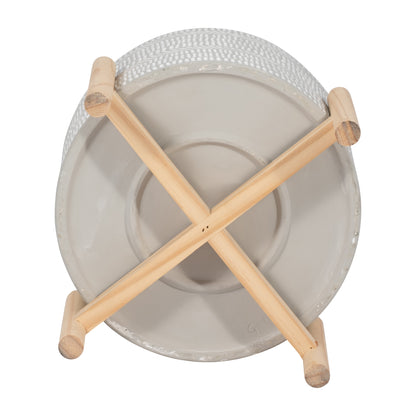 15068-01  8" CERAMIC PLANTER W/ WOOD STAND, BEIGE MIX( Sagebrook Home  )