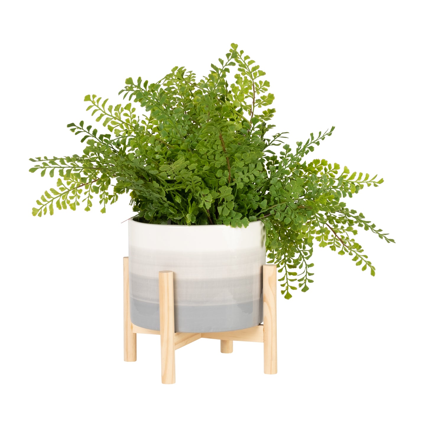 15069-02  6" CERAMIC FLUTED PLANTER W/ WOOD STAND, BLACK( Sagebrook Home  )