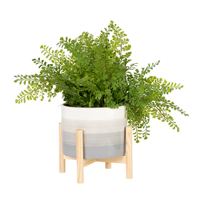 15069-02  6" CERAMIC FLUTED PLANTER W/ WOOD STAND, BLACK( Sagebrook Home  )