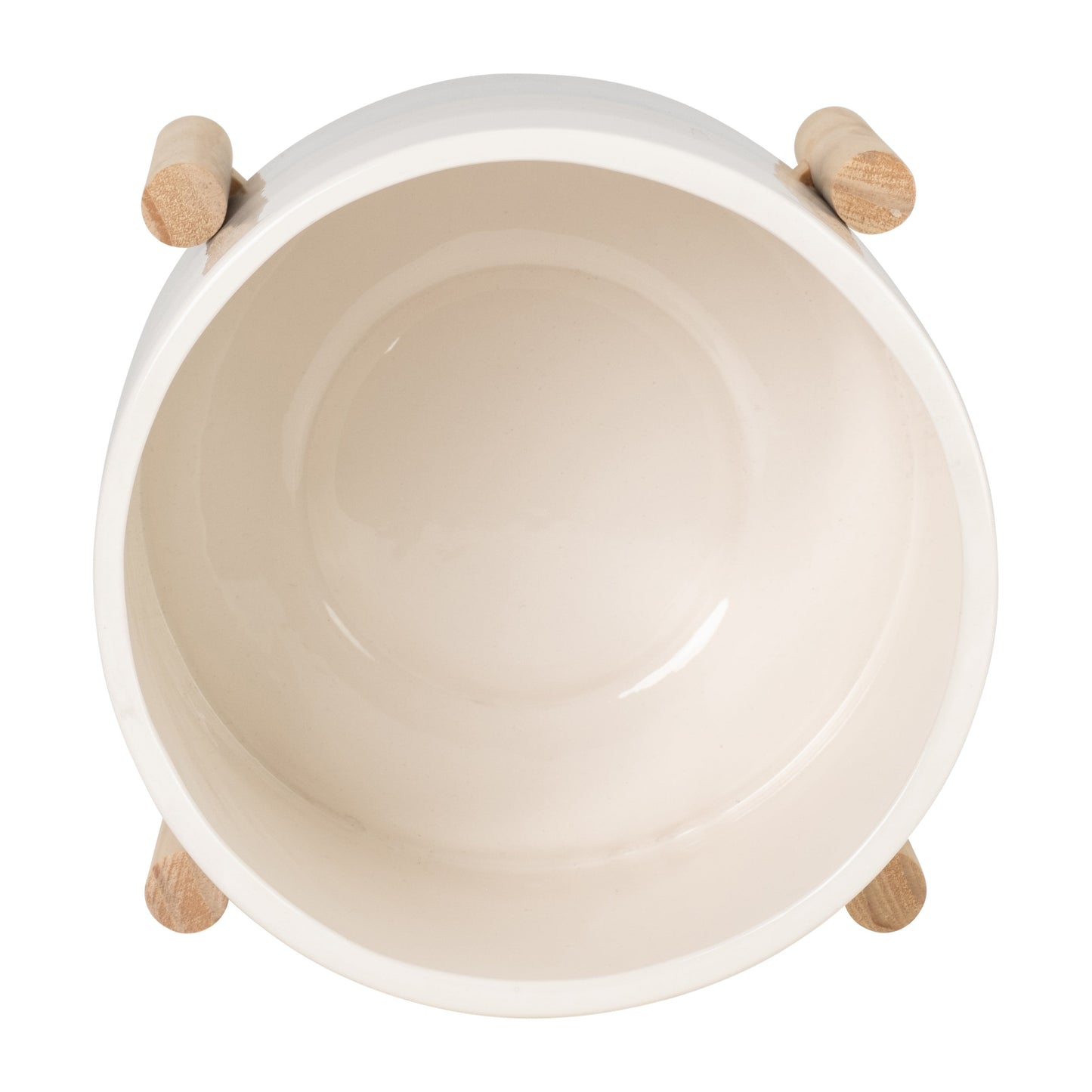 15069-02  6" CERAMIC FLUTED PLANTER W/ WOOD STAND, BLACK( Sagebrook Home  )