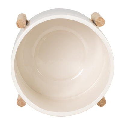 15069-02  6" CERAMIC FLUTED PLANTER W/ WOOD STAND, BLACK( Sagebrook Home  )