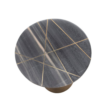 METAL/MARBLE 24" ROUND SIDE TABLE W/ INLAY, GRAY