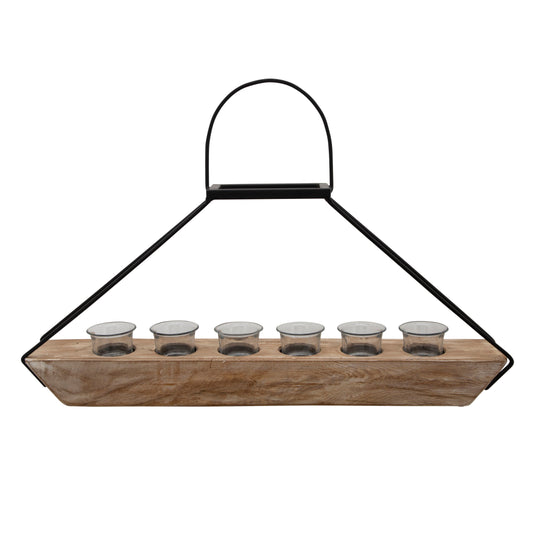 24" 6-TEALIGHT HOLDERS W/ HANDLE, BROWN