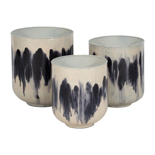 S/3 13/14/15" METAL PLANTERS, WHITE