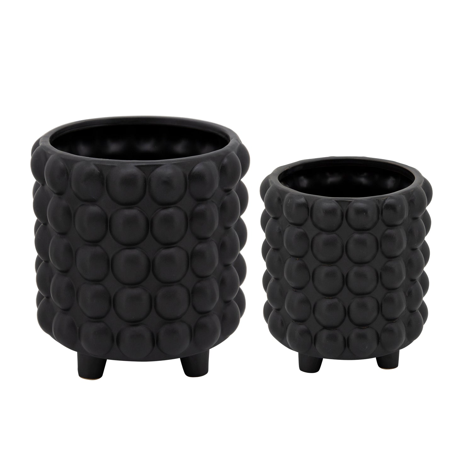 S/2 6/8" BUBBLE PLANTERS, MATTE BLACK