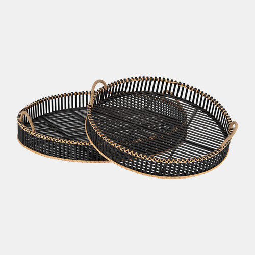 S/2 BAMBOO 24/30" ROUND TRAYS, BLACK