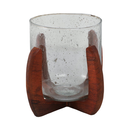 Glass, 8" Votive Holder W/ Base, Brown/clear