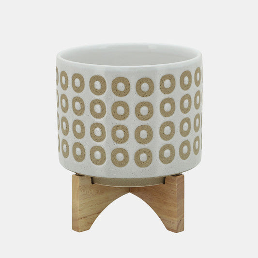 8" CIRCLES PLANTER W/ STAND, WHITE