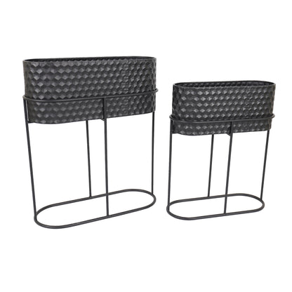 METAL, S/2 20/24" OVAL PLANTERS, BLACK