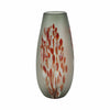 GLASS, 17''H, FROSTED VASE WITH RED DETAIL-GRAY
