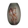GLASS, 12''H, FROSTED VASE WITH RED DETAIL-GRAY