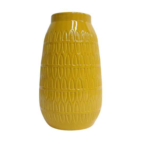 CER, 12"H CARVED VASE, MUSTARD GOLD