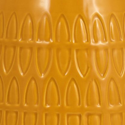 CER, 8"H CARVED VASE, MUSTARD GOLD
