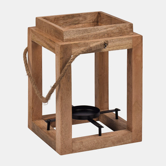 Wood, 11"H Open Lantern Holder, Brown