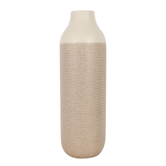 CER, 16" 2-TONE VASE, WHITE/TAN