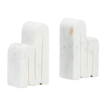 MARBLE, S/2 6"H SWIRLY BOOKENDS, WHITE