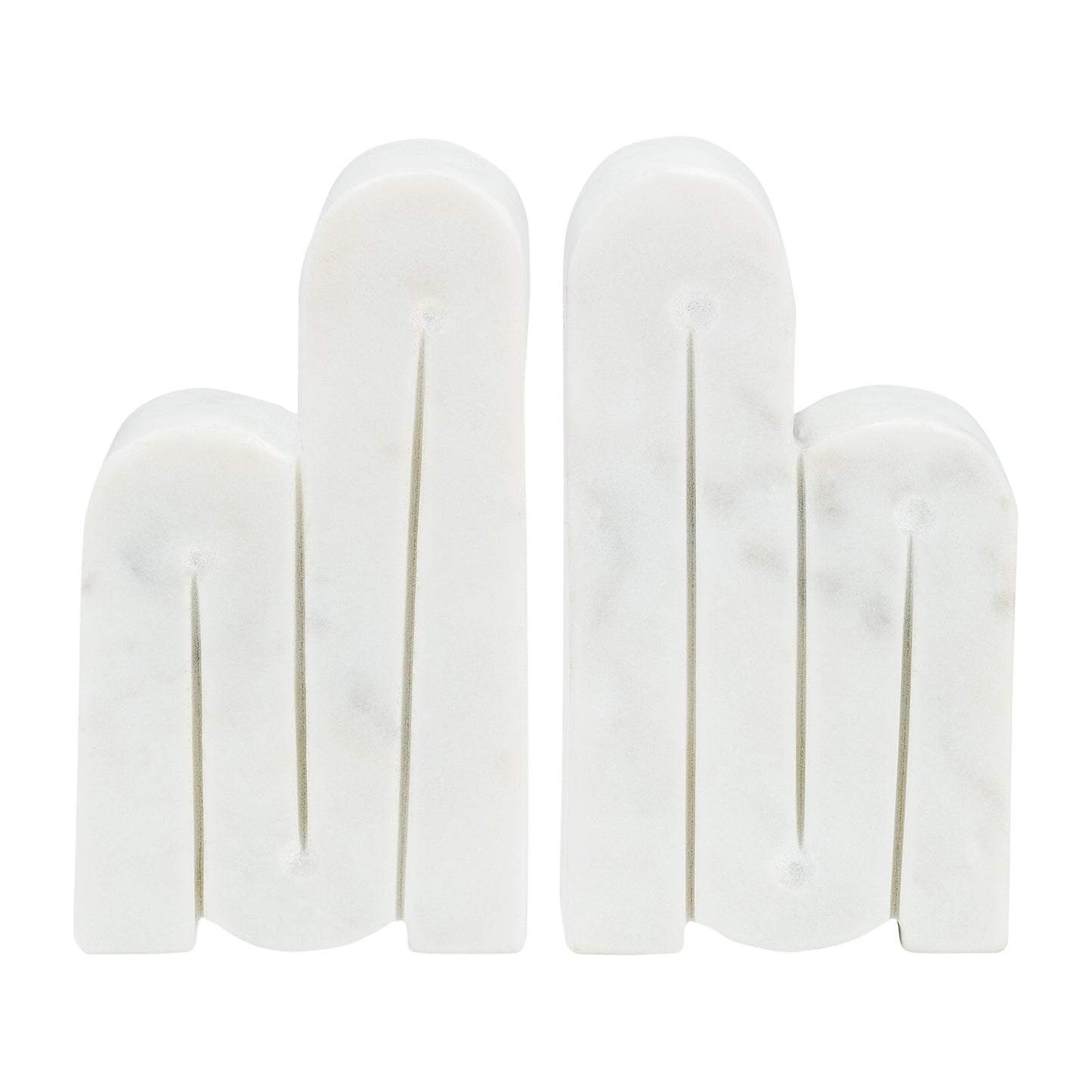 MARBLE, S/2 6"H SWIRLY BOOKENDS, WHITE