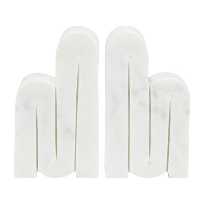 MARBLE, S/2 6"H SWIRLY BOOKENDS, WHITE