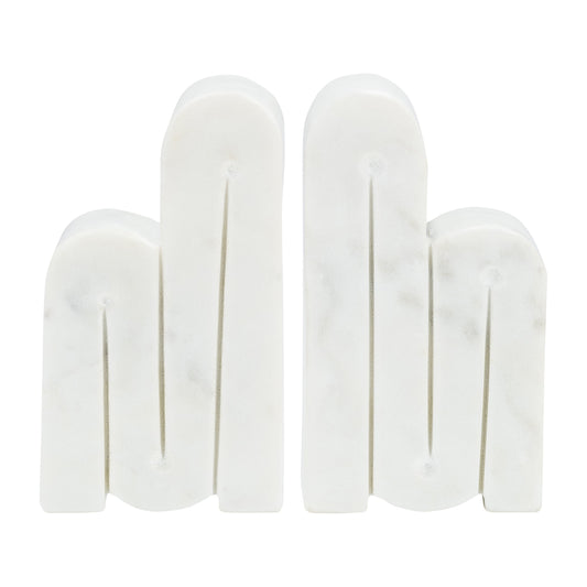 MARBLE, S/2 6"H SWIRLY BOOKENDS, WHITE