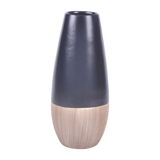 CER, 17"H 2-TONE VASE, CREME/BLACK