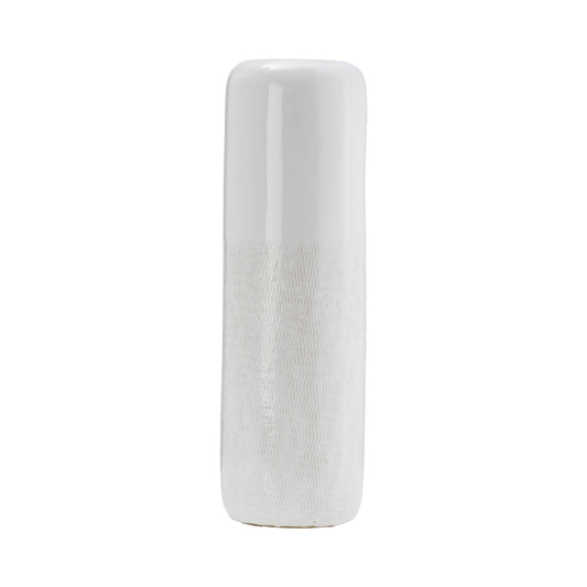 CER, 12"H GROOVED VASE, IVORY